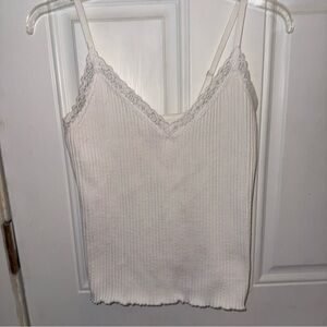 No Boundaries White Ribbed Camisole with Lace Detail